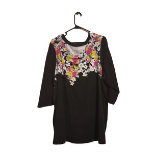 Jessica London 3/4 Sleeve Floral Top Shirt Blouse Size 30/32 Black 28"L